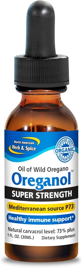 NORTH AMERICAN HERB & SPICE Super Strength Oreganol - 1 fl. oz. - Unprocessed, Wild, Organic Oregano Oil - Mediterranean Source P73 - Non-GMO - 432 Servings