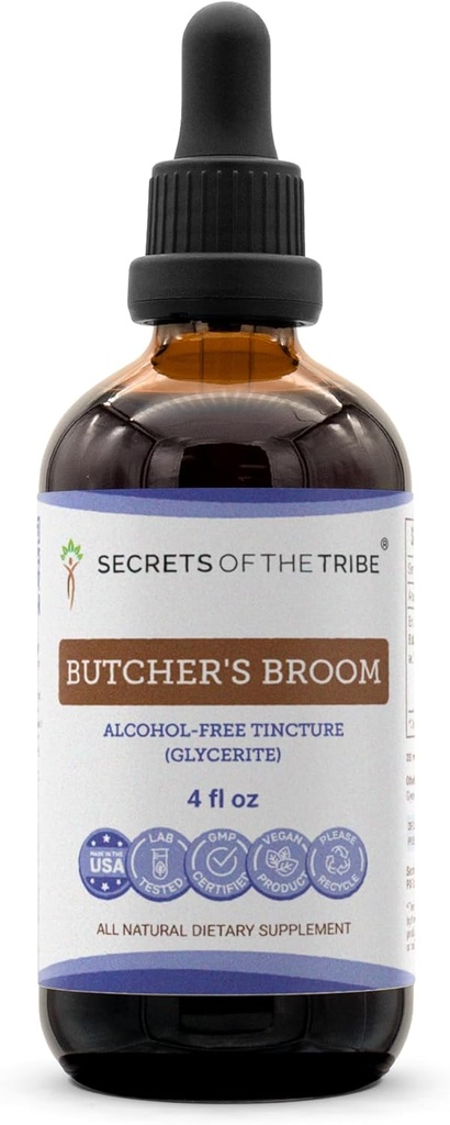 Tribe Butcher's Broom Tincture Alcohol-Free Liquid Extract, Butcher's Broom (Ruscus aculeatus) Dried Root (4 FL OZ)