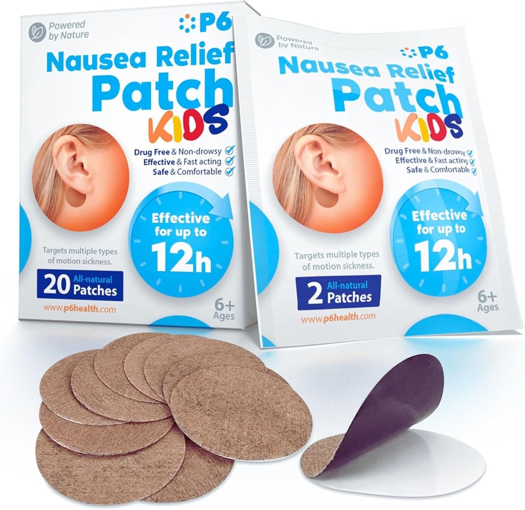 P6 Motion Sickness Patches per bambini - Tutti i Patch di Malattia del Mar Naturale per Crociera e Auto - Patch di movimento non sonnolenta per i bambini - Patch di silenzio di movimento sicuro per viaggiare