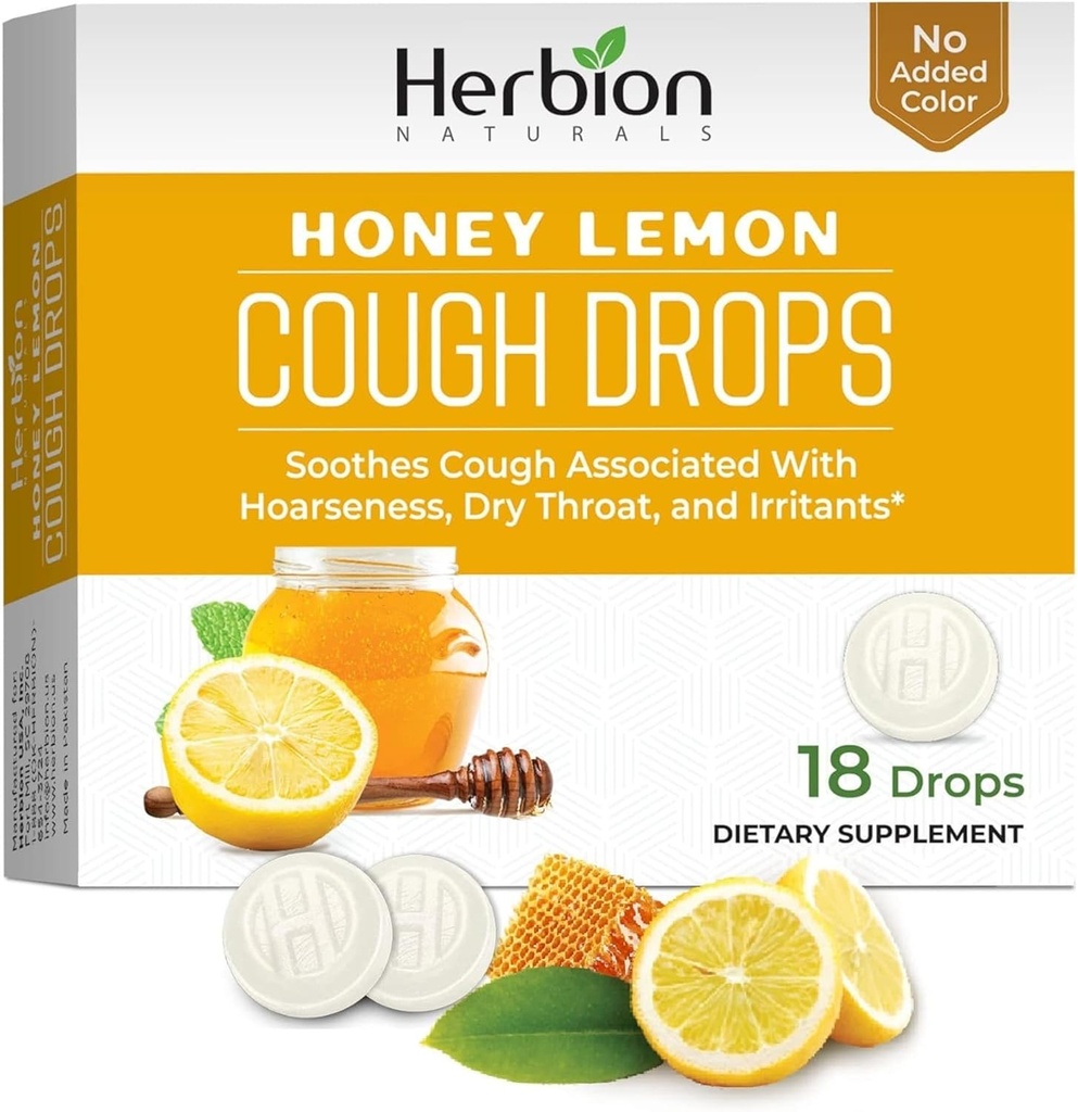 HERBION Naturals Cough Drops, kosttilskudd, Soothes Cough, for voksne og barn over 6 år, ingen kunstig flavor, Ingen lagt til farge (18 count)