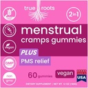 Menstrual Cramp period Gummies True Roots | PMS תמיכה תוספת לנשים | זרימה בריאה | Flo PMS Menstrual Circle Relief, Cramping and Bloating | טבעוני & Natural Flavors | 60 Count Count Count