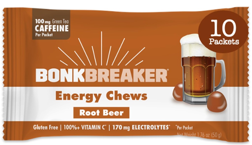 Bonk Breaker Energy Chews, безмолочные, безглютеновые ингредиенты для обеспечения быстрой энергии и фокусировки, 1 коробка из 10 пакетов, корневое пиво