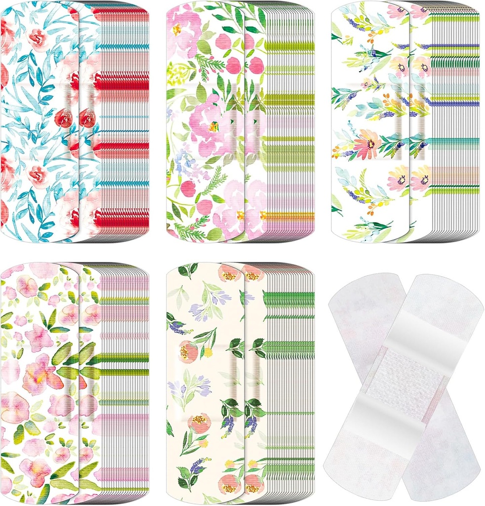 120 Pcs Fabric Adhesive 灵活带状散装布局 各种花样和图案 小型彩色 漂亮布局 带无刺 pad 3 x 1英寸 剪伤 女性(花)