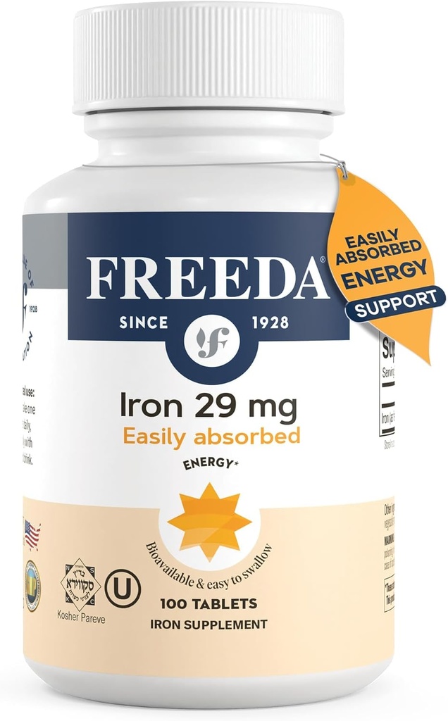 Freeda Ferrous Fumarate – Gentle Iron Tablets for Energy & Red Blood Cell Support, Kosher, Vegan, Easy-to-Swallow, Idealisk för kvinnor och män (100 tabletter)