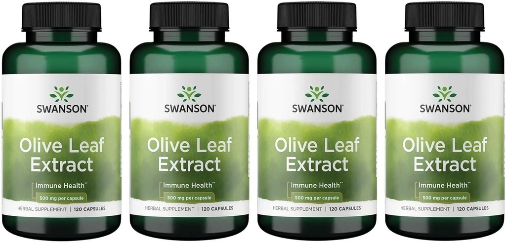 Swanson Olive Leaf Extract capsule cu 20% Oleuropeina - (120 capsule, 500 mg fiecare) 4 flacoane
