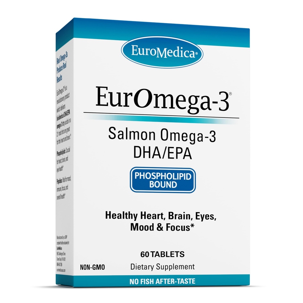 Euromedica EurOmega-3 (60 Tablets) - Potent Omega-3 Fatty Acids + Phospholipids & Peptides - Superior Absorption - EPA & DPA from Exclusive Salmon Source - 30 Servings