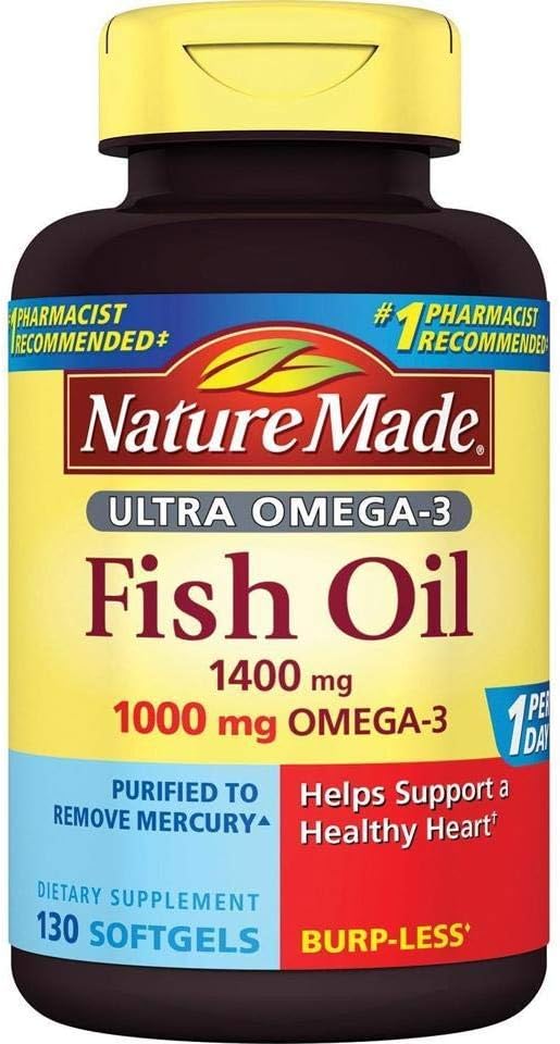 Natur gemacht Ultra Omega-3 Burpless Fischöl 1400 mg Softgels w. Omega 3 1000 mg 130 Ct
