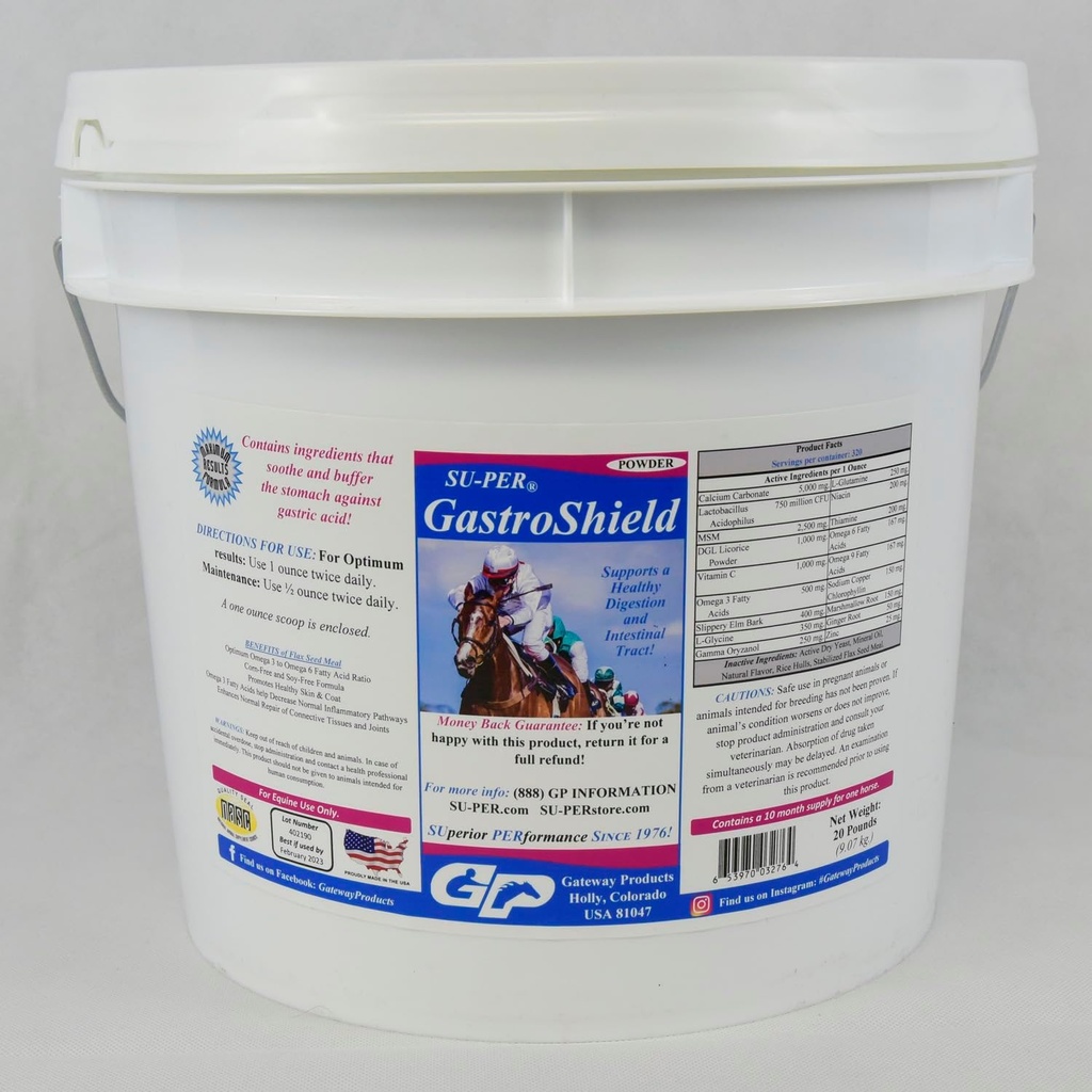 SU-PER GastroShield Equine Probióticos Pó - Suplemento de Digestão de Cavalos para a Saúde gástrica - Suporta Digestão Saudável e Trato Intestinal - 20 Libras, 10 Mês de Fornecimento