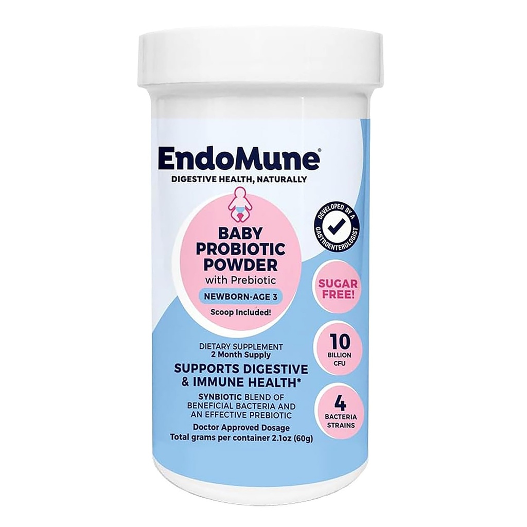 Endomune Jr Advanced Probiotic Powder for Newborns, Infants, Toddlers & Baby - 10 Billion CFUs - 4 Strains Bacteria & FOS Prebiotic - Physician Formulated - 60 Day Supply