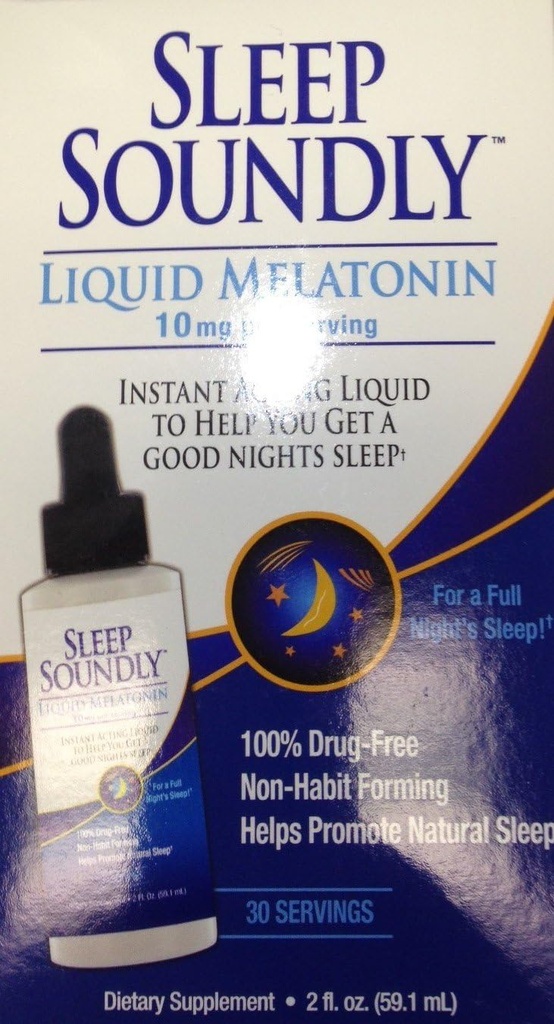 Sleep Soundly Liquid Melatonin 10mg, Instant Acting Sleep Formula, 30 порции, 2 Fl Oz (Pack of 1)
