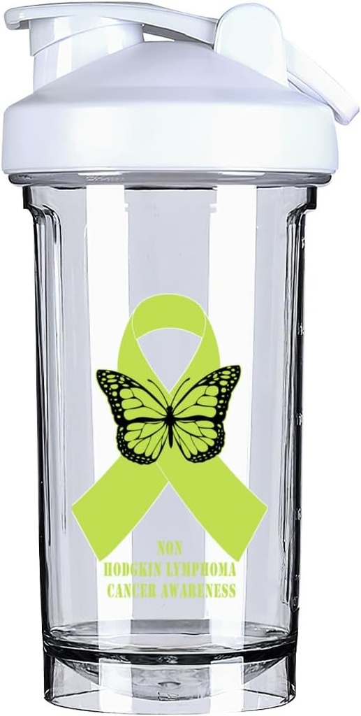 Non Hodgkin lymphoma Cancer Awareness 18 Ounce Shaker Bottle Drink Mixer Leak-proof Pre Workout Protein Shakes Meal Replacement Shakes Bottles 500ML/18 Oz White