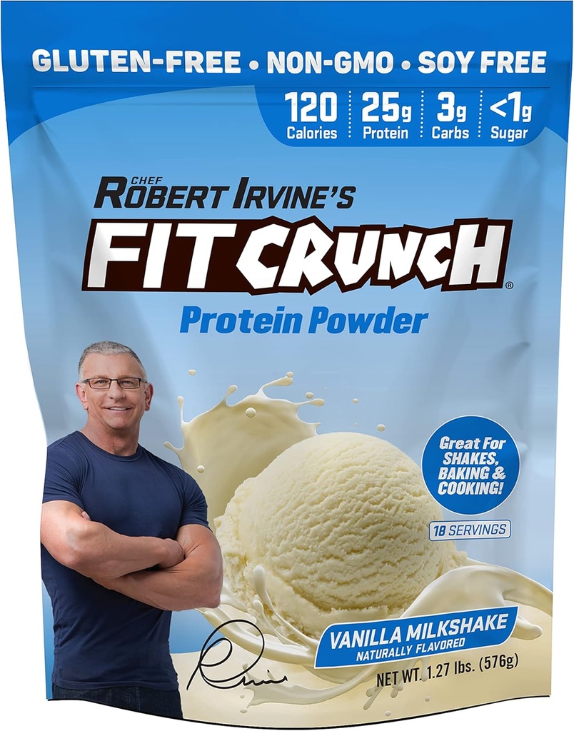 FITCRUNCH Tri-Blend Whey Protein, Keto Friendly, Low Calories, High Protein, gluten Free, Soy Free (18 Serings, Vanilla Milkshake)