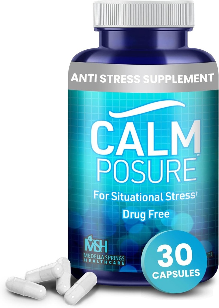 Supplément anti-stress - 30 capsules - Suppléments calmants pour adultes avec magnésium et vitamine C - pilules de soutien du stress naturel - Capsules calmantes pour femmes et hommes - Vitamines de stress quotidienne