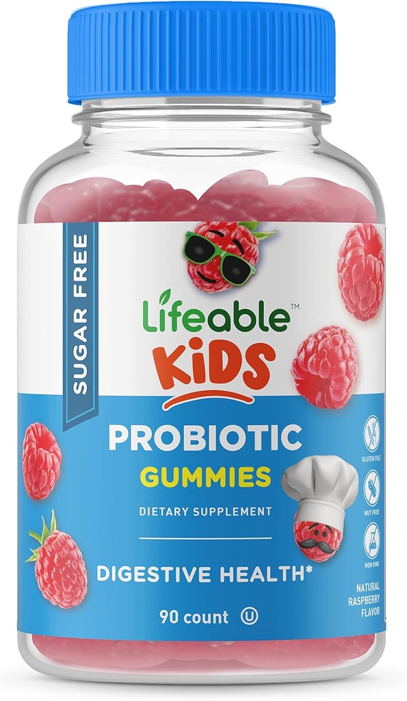 Açúcar vivo livre de probióticos para crianças – Grande sabor sabor natural Gummy Suplemento mastigável – OGM grátis, vegetariano, glúten livre – para Gut Saúde e Imune Suporte – para crianças – 90 chicletes