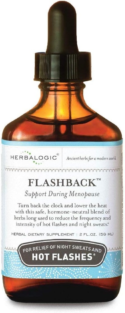 Herbalogic - Flashback Liquid Herb Drops - סיוע טבעי עבור פלאשים חמים Menopausal, Night Sweats, Sleepless, Irritability & Mood Swings - 2 Fl. Oz.