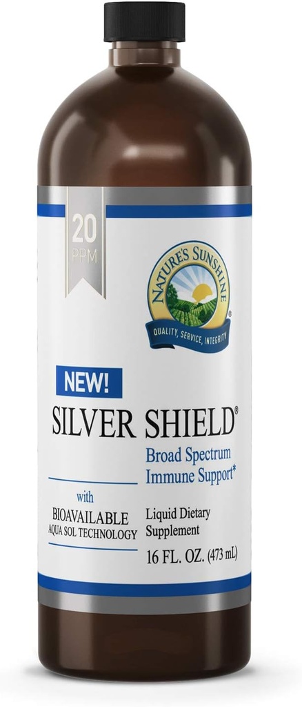 Nature's Sunshine Silver Shield Liquid, 16 Fl Oz | Colloidal Silver Liquid con tecnoloxía Aqua Sol ofrece soporte inmune e protección