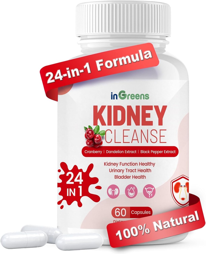 Advanced Kidney Cleanse Detox & Repair - 24-i-1 Njurstödstillägg med Herbal Formel för njur- och urinvägshälsa - Non-GMO, Made in USA, 60 kapslar