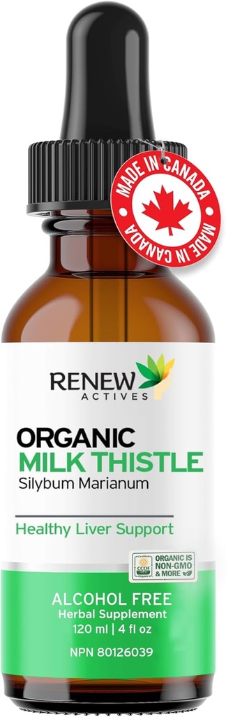 Forny Actives Milk Thistle Liquid Extract 110MG per 2ML – Liverstøtte Drops for optimal helse – Ingen alkohol, ikke-GMO, Vegan – støtter leverfunksjon og digestiv helse – laget i Canada – 4 fl oz