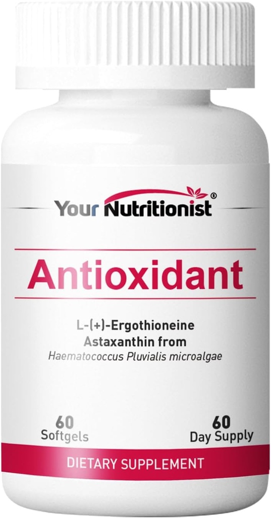 Antioxidant Softgel - Astaxanthin from Algae, Ergothioneine - 60 Counts, 60 יום אספקה