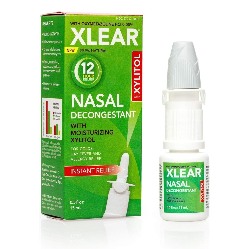 Xlear Oxymetazoline Nasal Spray with Xylitol, 0.5 fl oz (Pack of 1) | 12-Hour Formula for Instant Sinus Pressure and Congestion Relief, Nasal Decongestant
