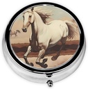Pill Box, kleine pil geval voor portemonnee & Pocket, schattige geneeskunde Organisator Travel Pillbox, Portable Pill Container houder om vitamines te houden, medicijnen, visolie en supplementen,Prancing White Horse