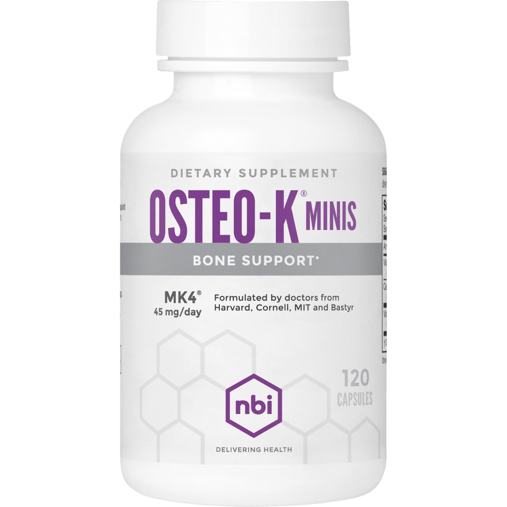 NBI Osteo-K Bone Support - Mini | Vitamin D & K Complex with Calcium Citrate Supplement | 45mg Vitamin K2 (MK4) for Strong Bone Health & Function | 120ct Veggie Capsules