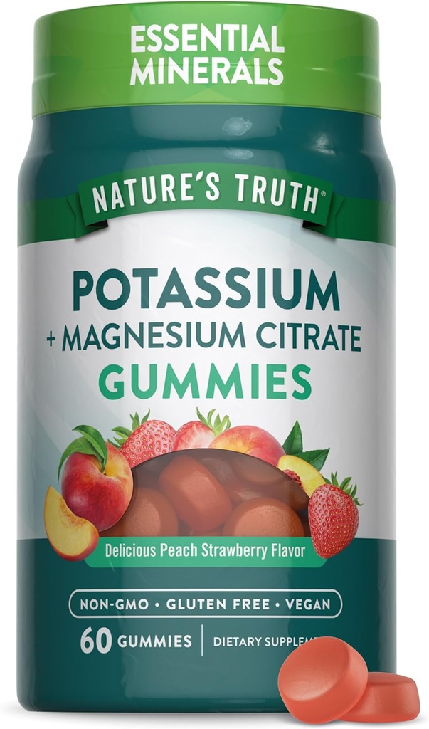 Nature 's Truth Kalium Magnesium Citrate Gummies ttesmå 124; 60 Greve Beeg 124; Vegan, Non- GMO & Gluten Free Supplement