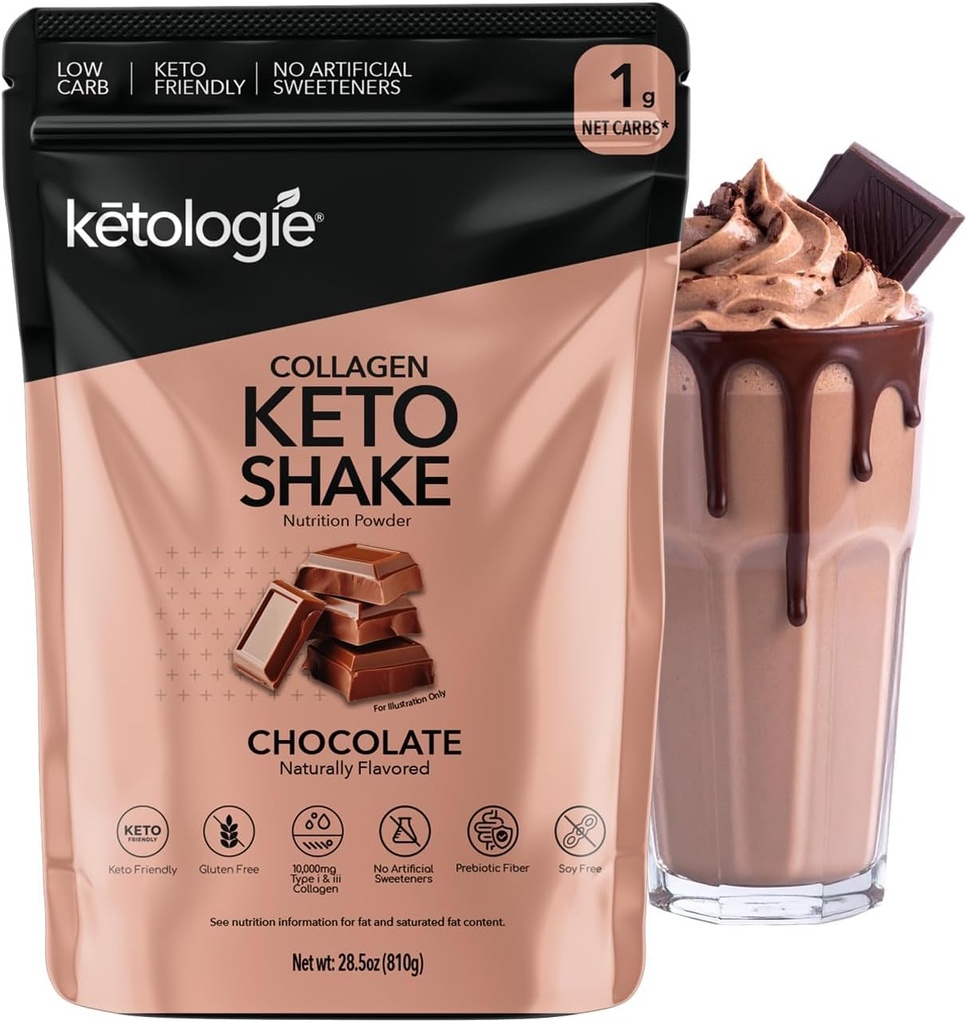 Keto Collage Shake (Chocote) - amb petroli de coco, Prebiotics, Grab d' Escica Feden Peptidos tipus I III, Baix Carb, Guten Free1.78bs. (810g)