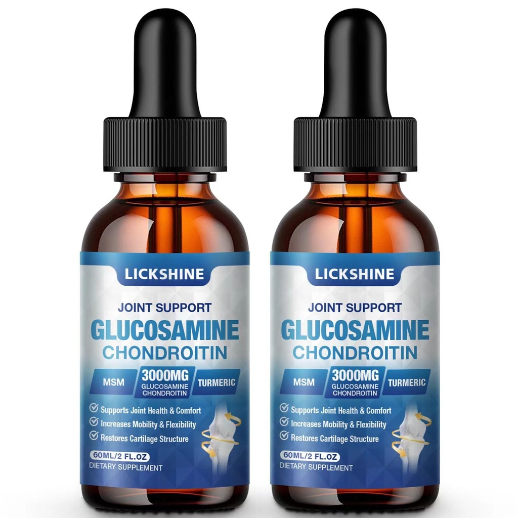 2 Pack Glucosamine Chondroitin MSM Liquid Drops - Extra Strength Joint Support Supplement for Adults with Quercetin Boswelia, Bromelain, Hyaluronic Acid, Antioxidant Immune Support (4 Fl oz)