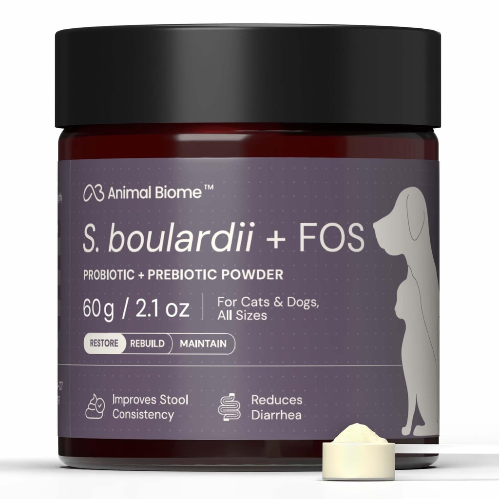 Animal Biome Dog & Cat Probiotics, Gut Rescue, S Boulardii + FOS Powder 60g | 100 Scoops, FOS Prebiotic, Saccharomyces Boulardii Yeast Probiotic, Healthy Skin, Gut Health & Diarrhea Support, Food Topper