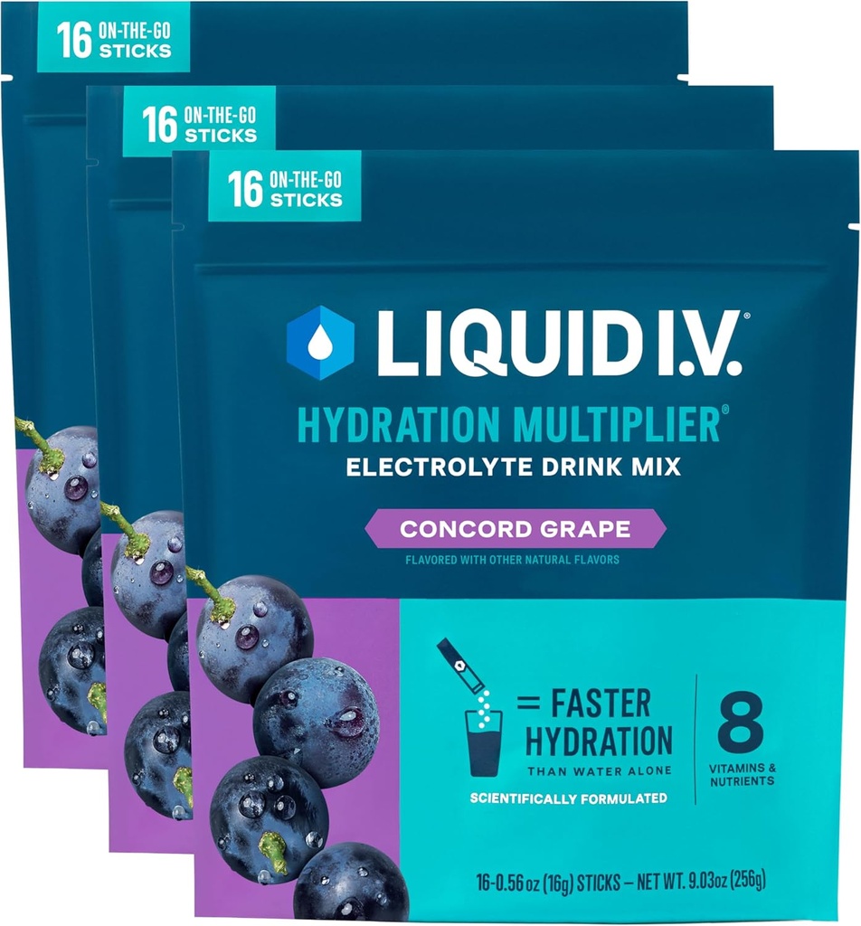 Liquid I.V. ® Hydration Multiplier - Concord Grape CLAS124; Electrolyte Powder Drink Mix CLAS124; 3 balení (48 porcí)