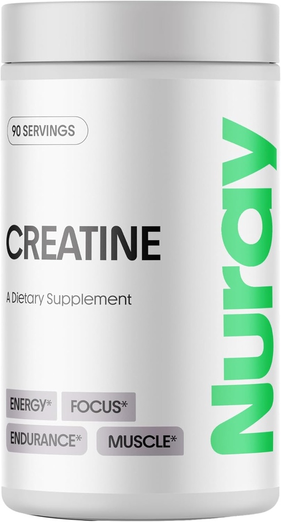 Nuray Premium Creatine Monohydrate Powder - Energy Enhancer and Exercise Performance & Recovery, Dukung Muscle Mass & Brain Fungsi - Unflamited, 90 Serving, Vegetarian