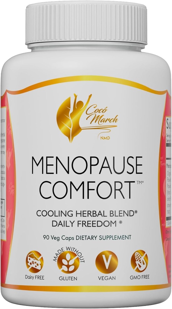 Cocó March N.M.D Menopause Komfort Snabb Relief från Flushing, Cooling Herbal Blend - Dairy Free, Gluten Free, Vegan, GMO Free, 90 Veggie Caps