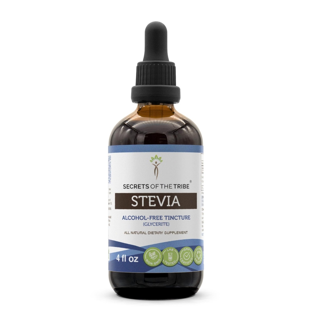 Secrets of the Tribe Stevia Alcohol-Free Tincture (Glycerite) 653 mg Made with Stevia Rebaudiana Dried Leaf (4 Fl Oz) Blood Sugar Supplement
