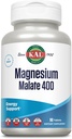 KAL Magnéziummalát 400mg, Supplement s obsahom horčíka s kyselinou Malicovou, Podpora zdravej energie a svalovej funkcie, zvýšená absorpcia, Vegan, Non-GMO, 45 Servings, 90 Veg Tabs
