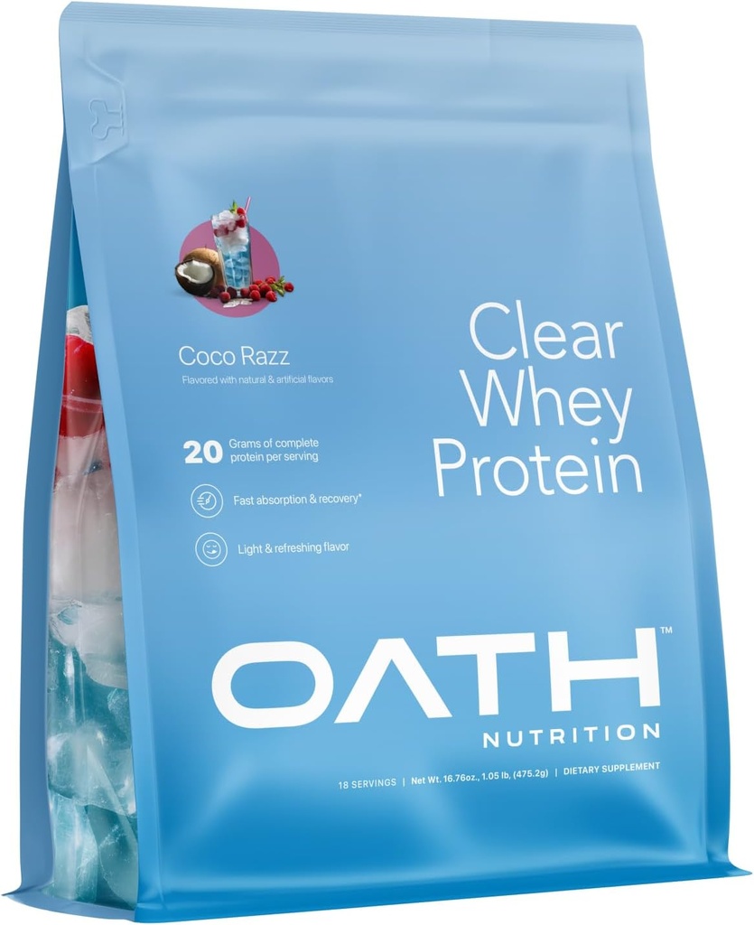 Oath Nutrition Clear Whey Isolate Protein Toz, Coco Razz, 20g Tam Protein xidmət, No əlavə Sugar, Grass-Fed, 18 Xidmət
