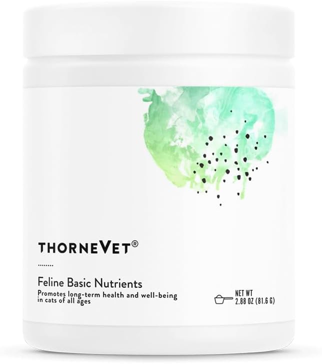 ThorneVet Feline Basic Nutrients - Multivitamin and Mineral Powder Health Supplement for Cats of All Ages - with Amino Acids, Omega 3 Fatty Acids & Probiotics - Tasty Beef Liver Flavor - 120 Scoops