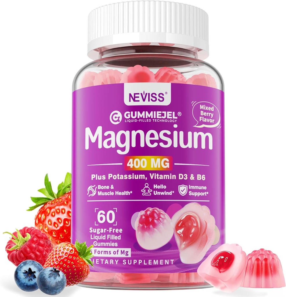 Magnesium Gummies 400 מ"ג | 5in-1 Magnesium Complex for Women & Men: Mag Glycinate, Citrate, Malate, Chloride & Turate | w/Ashwagandha, D3 & Zinc forlaxtion, Mood, Energy | Sugar-Free, 60Cts
