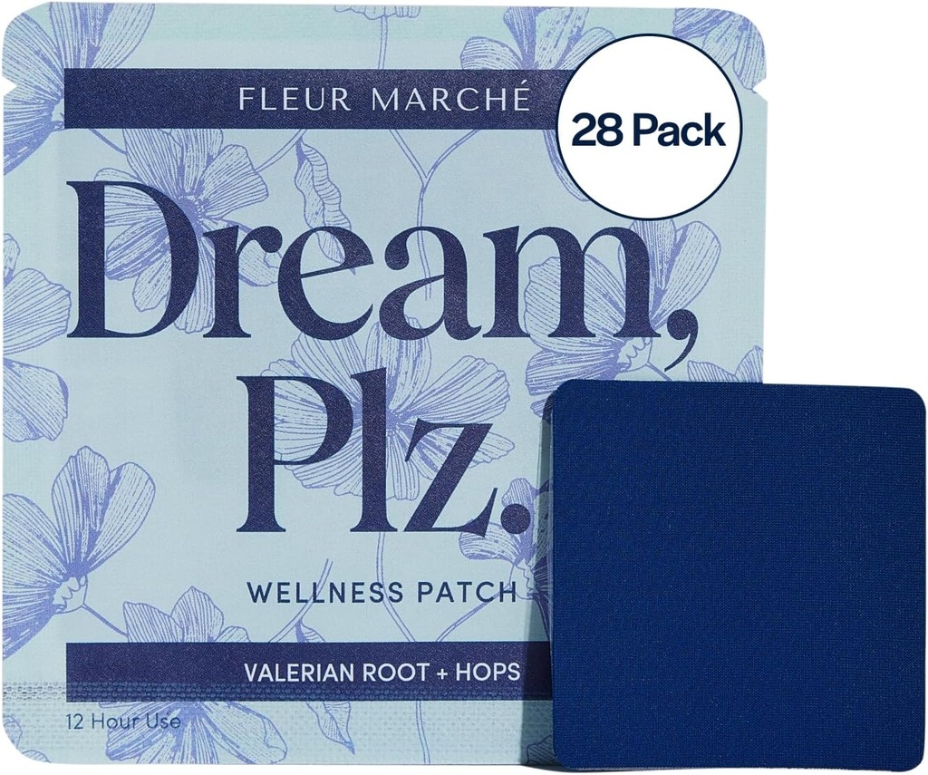 Fleur Marche Dream, Plz Botanical Sleep Patch - Lepsze ZZZ z Valerian Root, L- Theanine, Lavender Oil & Hops - Natural Sedative - Wysoce Biodostępne - 28 Łaty