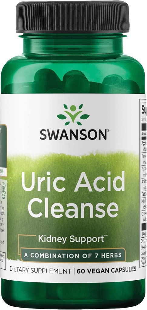 Swanson Uric Acid Cleanse - Natural Supplement Promoting Kidney Support - presenta unha combinación potente de 7 herbas - (60 cápsulas Veggie).
