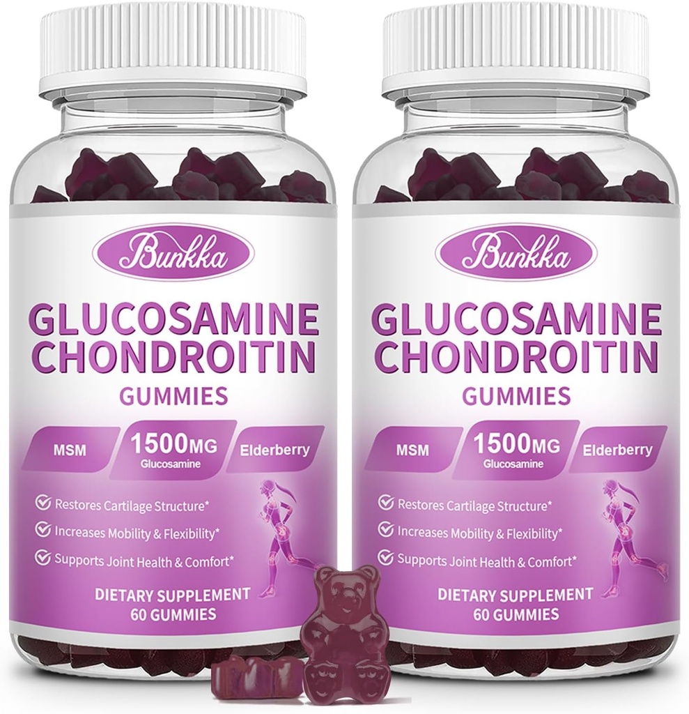 2 paquets Glucosamina Chondroitin Gmbèstroitina Extrabarat w/MMMM, Elderberberberberry, organització àcida-Chewable suplementari per a Dones, Men, Adults- Antioxant Implementació de la implementació per a la constant i la Motivitat