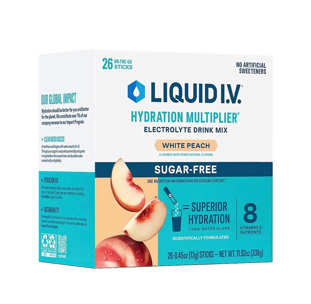 Liquid I.V. Sugarfree Hydtion multiplicant Blanc Peach - 26 Sticks (1)
