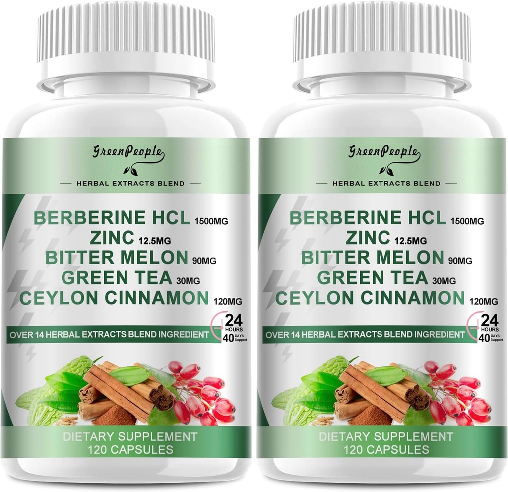 Ceylon Cinnamon - 120의 조사 Berberine 1500mg Berberine HCL 캡슐 Bitter Melon/Artichoke 추출물 & Immune 지원 2 팩을 위한 자연적인 나물