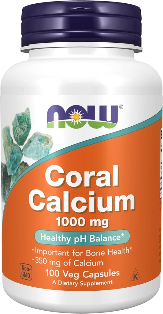 NOW Coral Calcium 1000mg, 100 Capsules (Pack of 2)