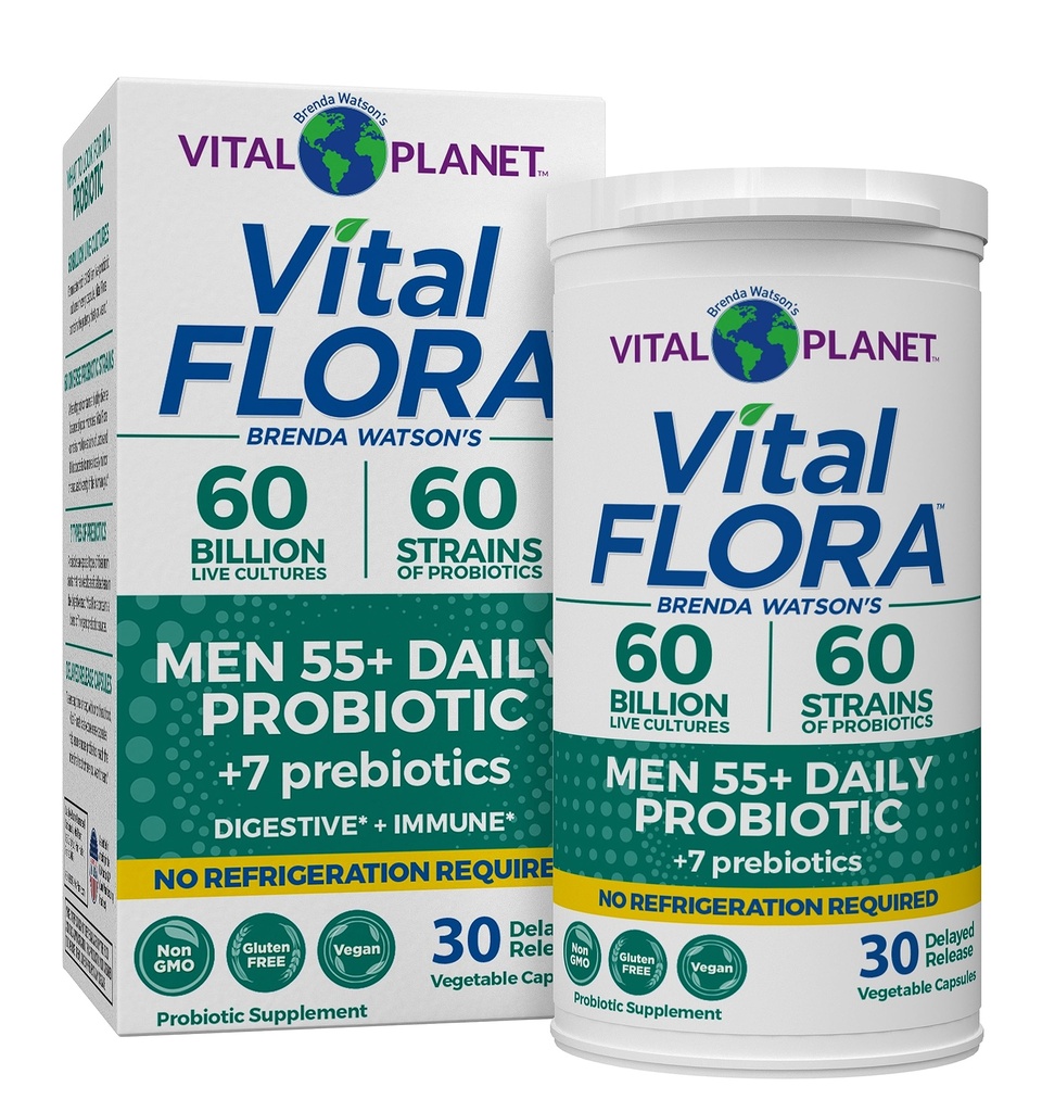 Vital Planet - Vital Flora Men Over 55 Daily Probiotic, 60 Billion CFU, Diverse Strains, Organic Prebiotics, Immune Support, Digestive Health Shelf Stable Probiotics for Men, 30 Capsules