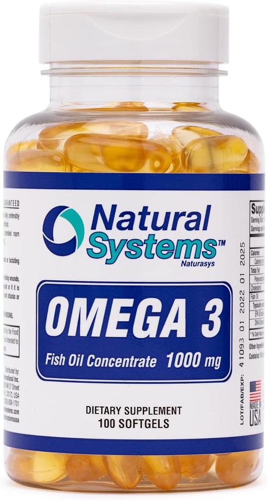 Omega 3 1000mg Рибно масло 100 Концентрирани Softgels by Natural Systems - Omega 3 Добавки - Капсули за Daily Diet - EPA - DHA - Перфектен за Heart, Eye, Brain and Joints Support*