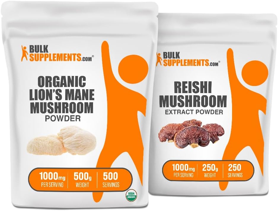 BulkSupplements Organic Lion's Mane Mushroom Extract + Reishi Sieniuute Bundle