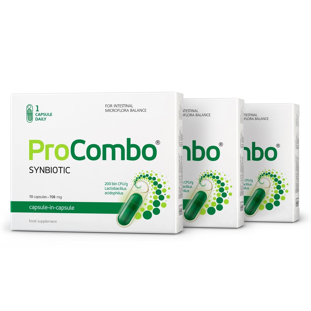 ProCombo - The Smart synbiotic with targeted delivery of The Good Bacteria. Double Capsule and Liquid Formula for Fast Results. 1 Capsule per Day(Pack of 3)