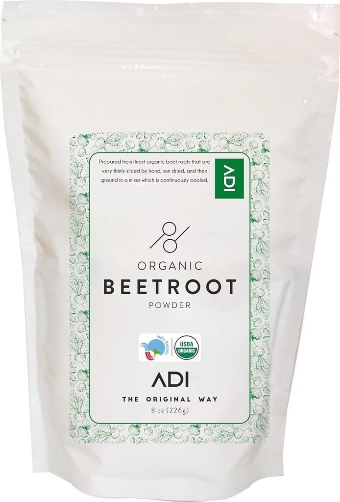 ADI USDA Certified Organic Beetroot Powder - 8oz, Nitric Oxide Booster, Raw Beetroot für Backen & Saft, Natürliche Red Food Färbung, Resealable Pouch