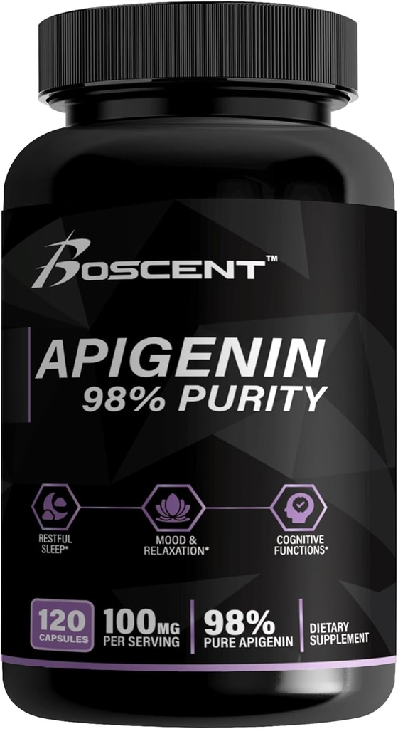 Apigenin Supplement 100mg fra Kamille Extract 120 Count - 98% purity- Apigenin Supplement for søvn, Mood, Cognition, Prostata sundhed - Excellent søvnhjælp, Non- GMO, Ingen Fillers - 4-Måned Supply